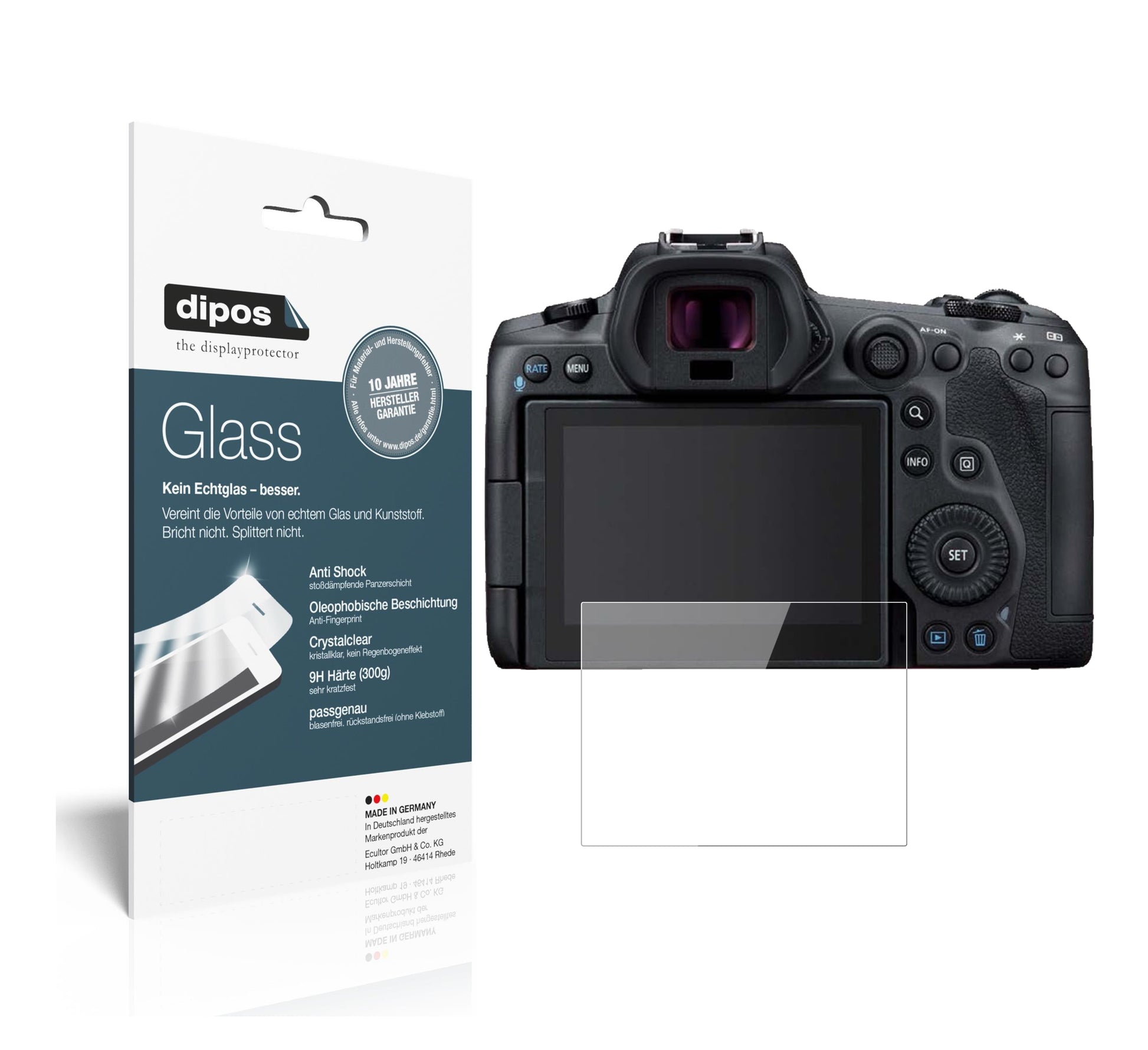 Klare Displayschutzfolie von dipos passend für Canon EOS R5, 9H kratzfest und blasenfrei montiert