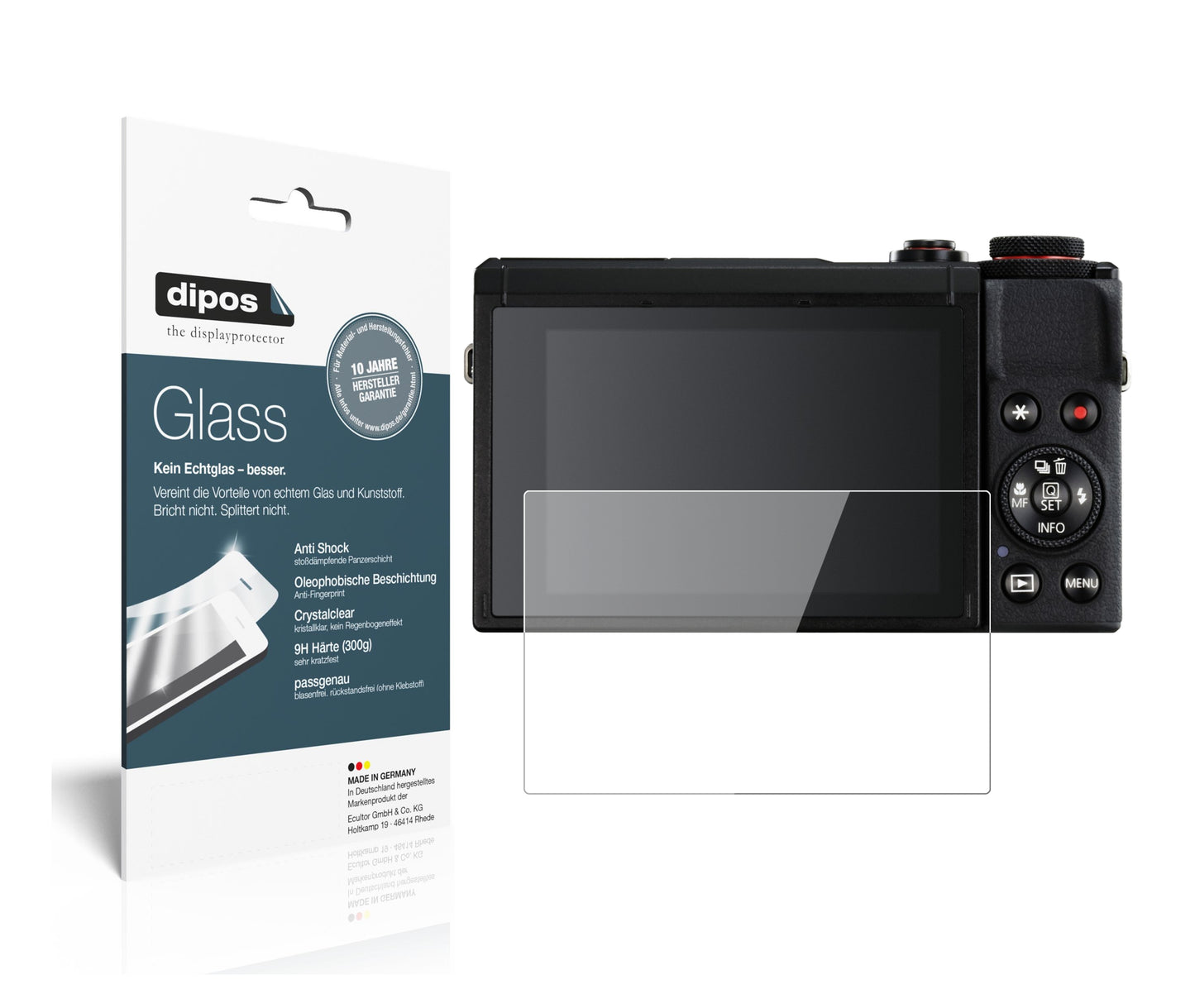 Klare Displayschutzfolie von dipos passend für Canon PowerShot G7X Mark III, 9H kratzfest und blasenfrei montiert