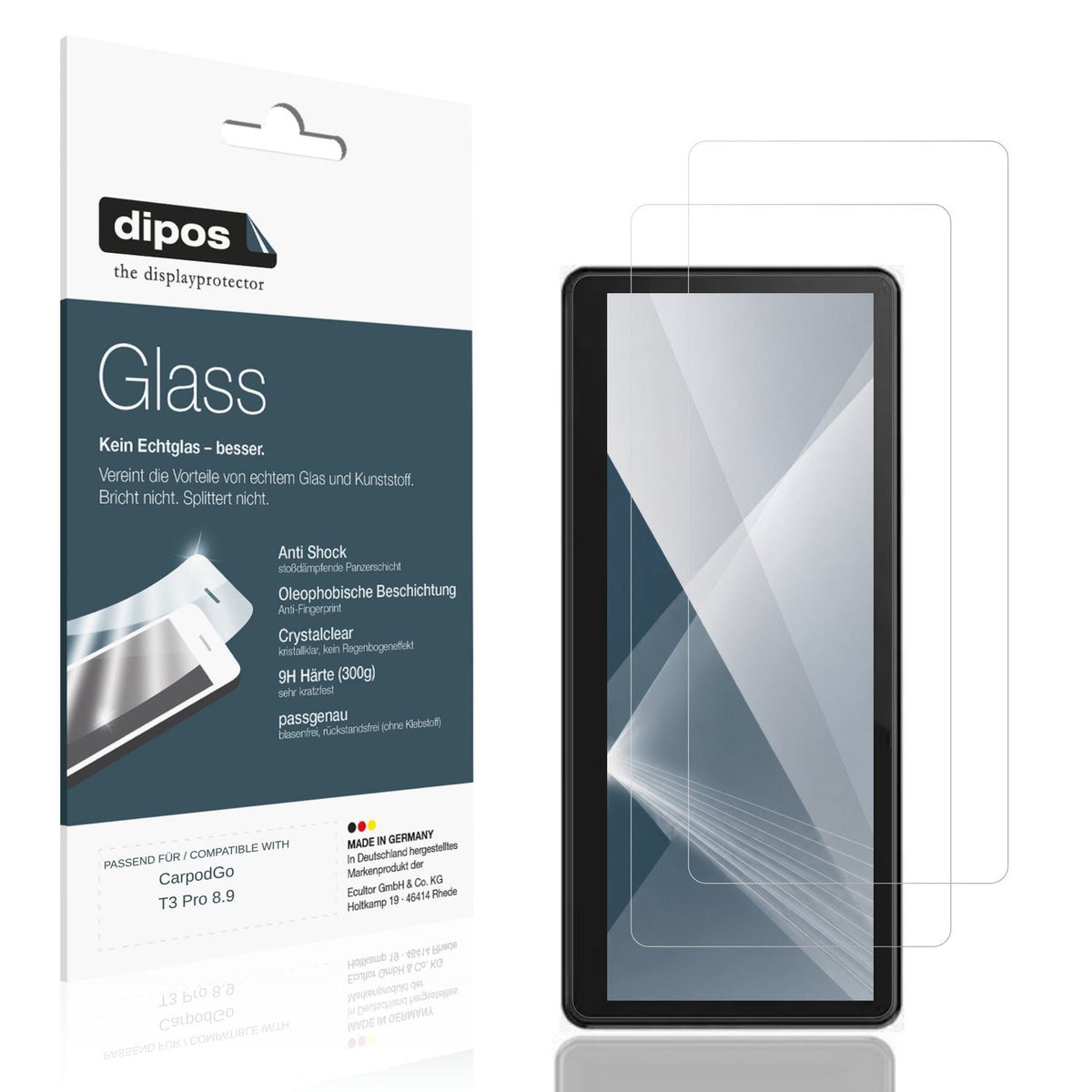 Klare Displayschutzfolie von dipos passend für CarpodGo T3 Pro 8.9, 9H kratzfest und blasenfrei montiert