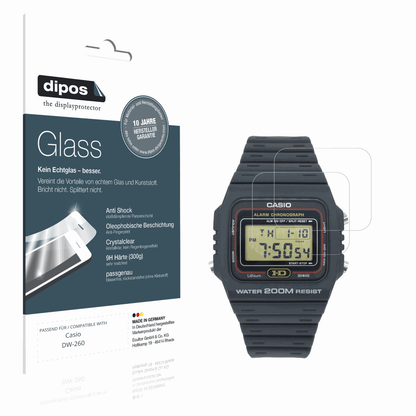 Klare Displayschutzfolie von dipos passend für Casio DW-260, 9H kratzfest und blasenfrei montiert