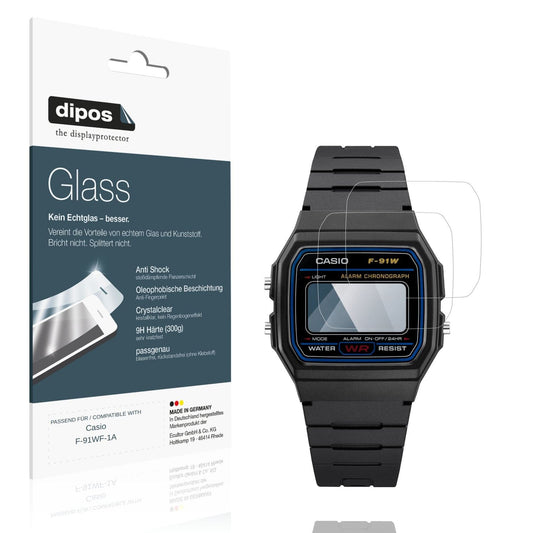 Klare Displayschutzfolie von dipos passend für Casio F-91WF-1A, 9H kratzfest und blasenfrei montiert