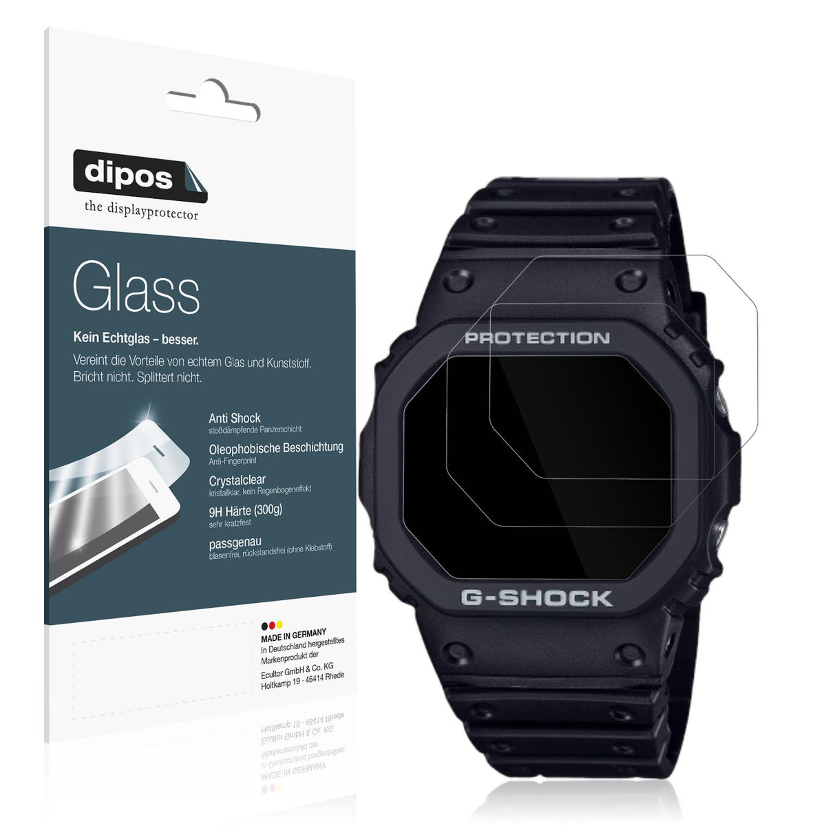 Klare Displayschutzfolie von dipos passend für Casio G-Shock DW-5000R-1A, 9H kratzfest und blasenfrei montiert