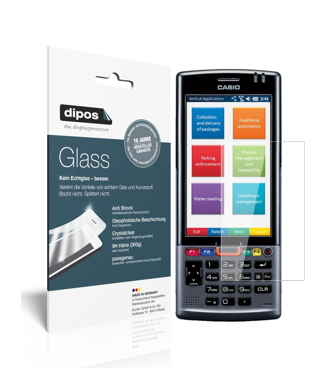 Klare Displayschutzfolie von dipos passend für Casio IT-G500-CE, 9H kratzfest und blasenfrei montiert