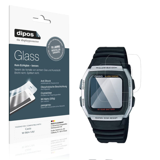 Klare Displayschutzfolie von dipos passend für Casio W-96H-1AV, 9H kratzfest und blasenfrei montiert