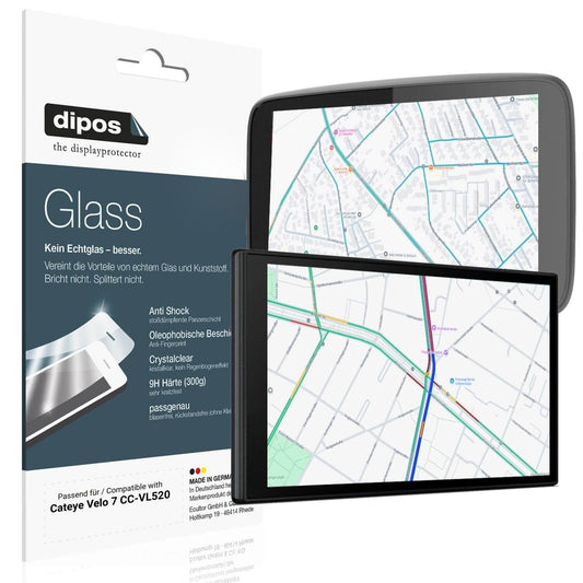 Klare Displayschutzfolie von dipos passend für Cateye Velo 7 CC-VL520, 9H kratzfest und blasenfrei montiert