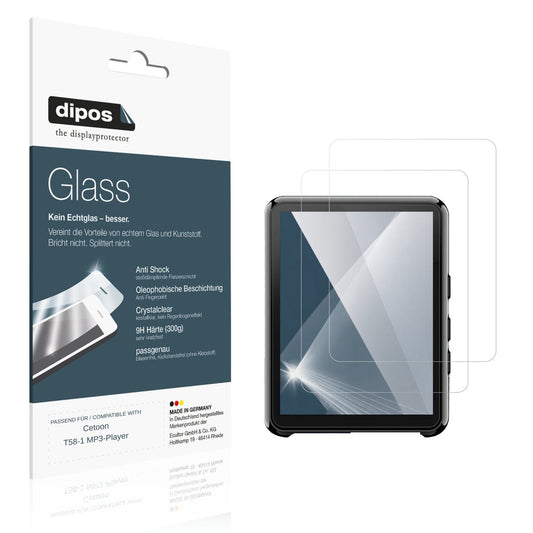 Klare Displayschutzfolie von dipos passend für Cetoon T58-1 MP3-Player, 9H kratzfest und blasenfrei montiert
