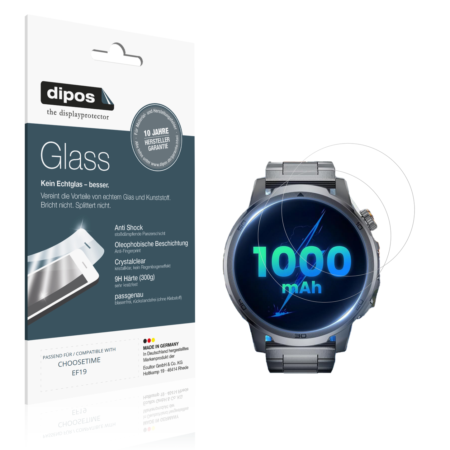 Klare Displayschutzfolie von dipos passend für CHOOSETIME EF19, 9H kratzfest und blasenfrei montiert