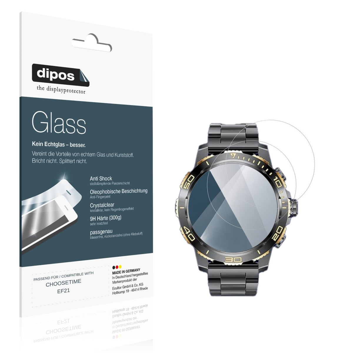 Klare Displayschutzfolie von dipos passend für CHOOSETIME EF21, 9H kratzfest und blasenfrei montiert