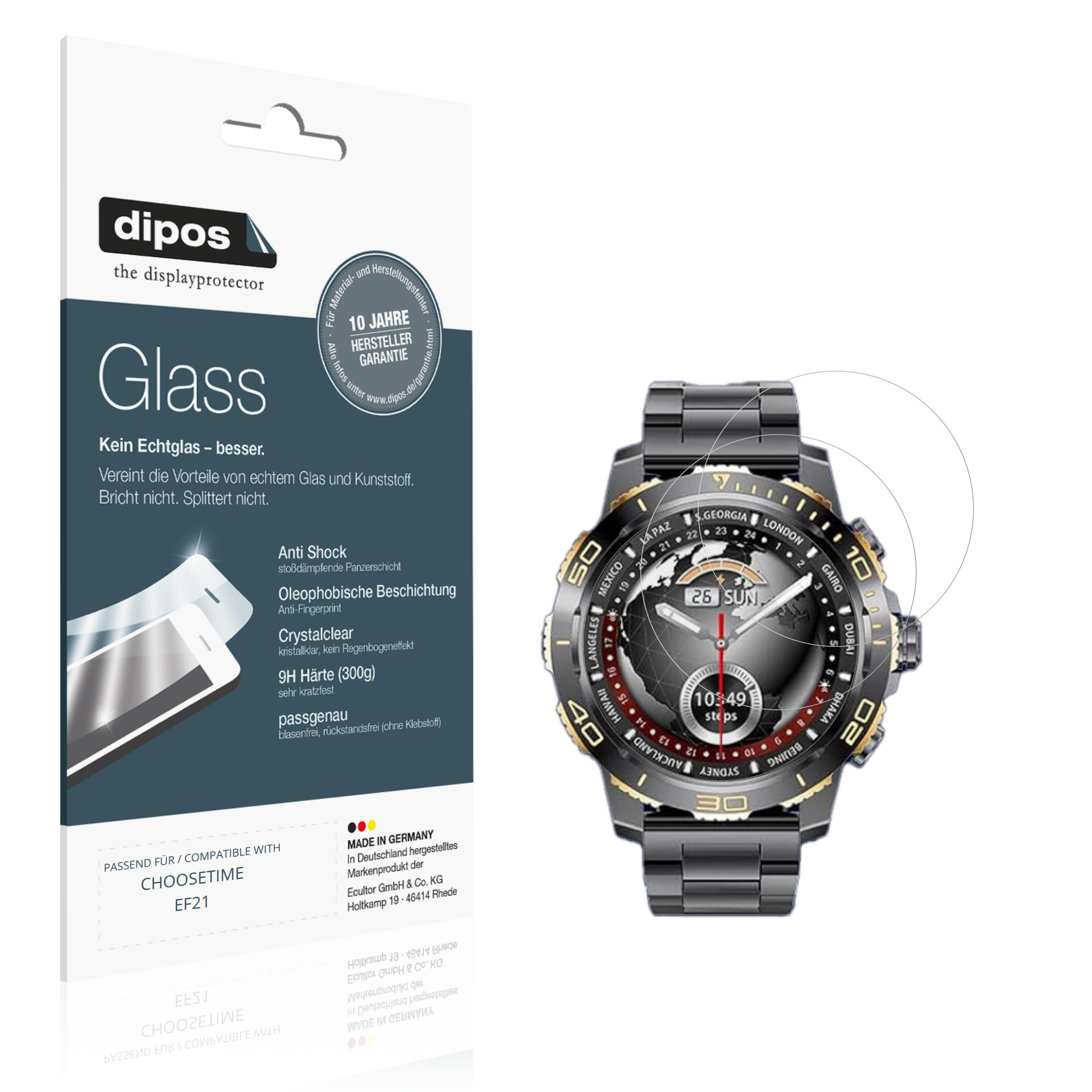 Klare Displayschutzfolie von dipos passend für CHOOSETIME EF21, 9H kratzfest und blasenfrei montiert
