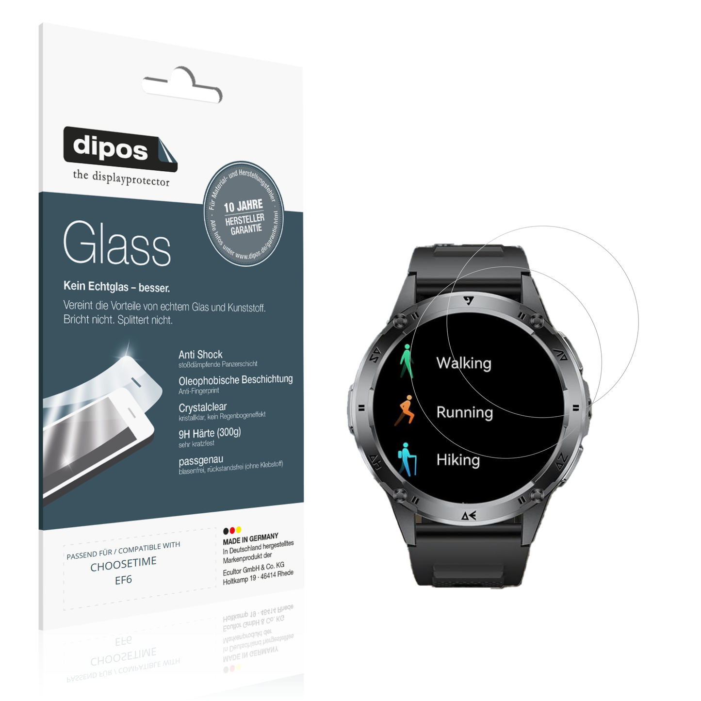 Klare Displayschutzfolie von dipos passend für CHOOSETIME EF6, 9H kratzfest und blasenfrei montiert