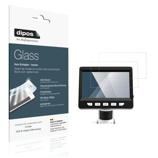 Klare Displayschutzfolie von dipos passend für Cimler 306-B Digital Mikroskop, 9H kratzfest und blasenfrei montiert
