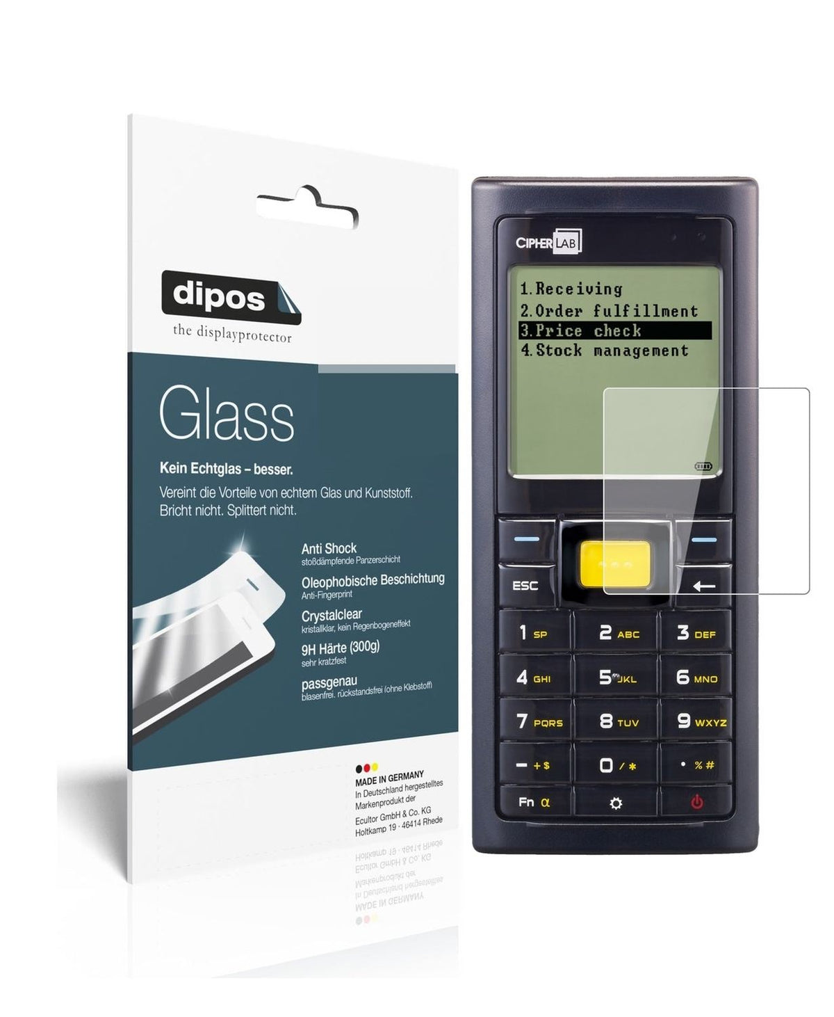 Klare Displayschutzfolie von dipos passend für Cipherlab 8230, 9H kratzfest und blasenfrei montiert