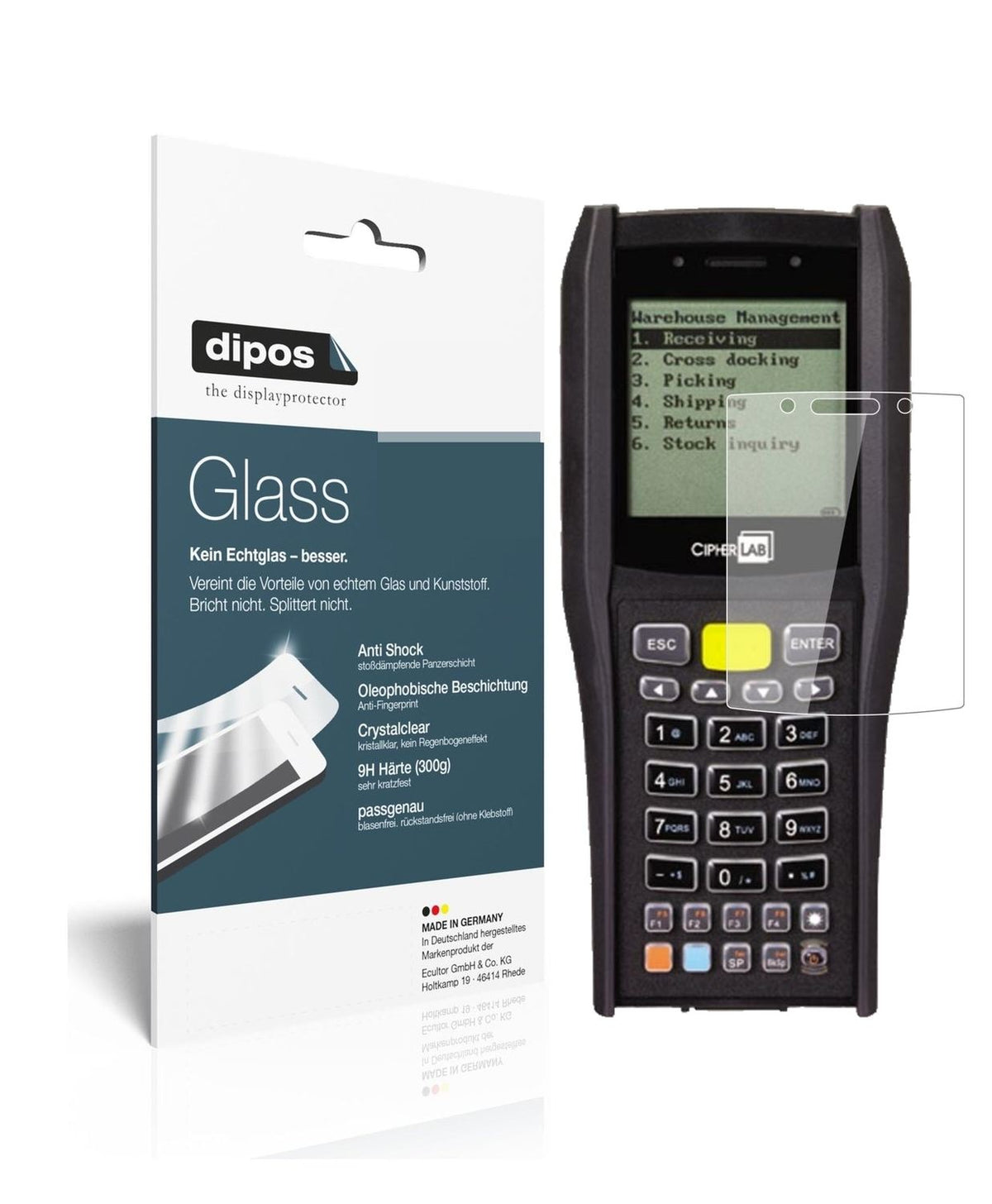Klare Displayschutzfolie von dipos passend für Cipherlab 8400, 9H kratzfest und blasenfrei montiert