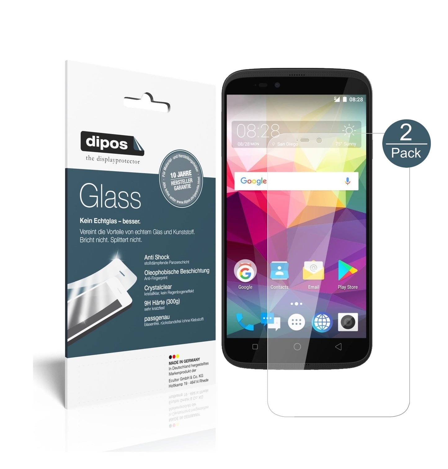 Klare Displayschutzfolie von dipos passend für Coolpad Splatter, 9H kratzfest und blasenfrei montiert