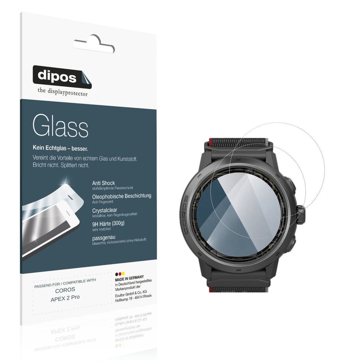 Klare Displayschutzfolie von dipos passend für COROS APEX 2 Pro, 9H kratzfest und blasenfrei montiert
