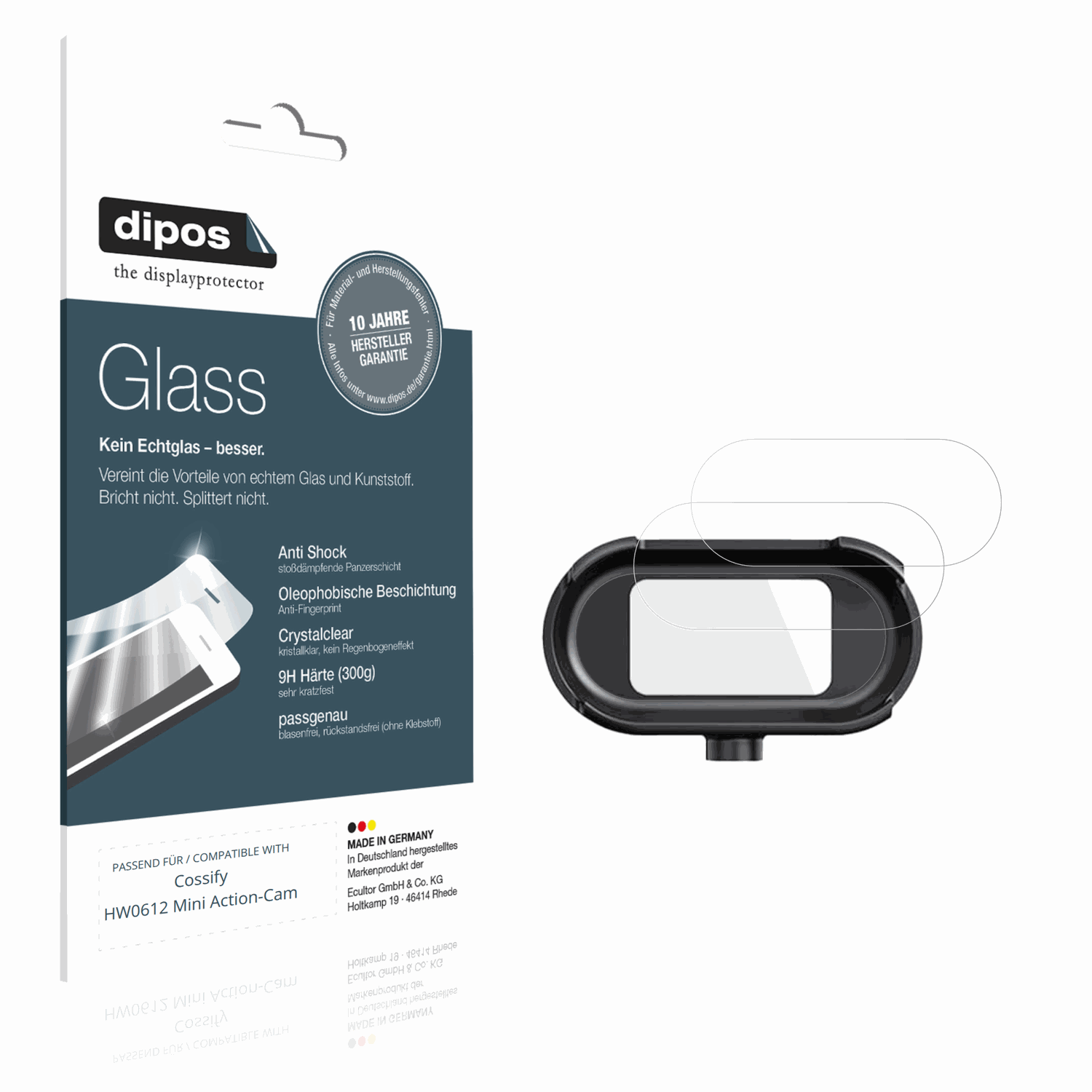 Klare Displayschutzfolie von dipos passend für Cossify HW0612 Mini Action-Cam, 9H kratzfest und blasenfrei montiert
