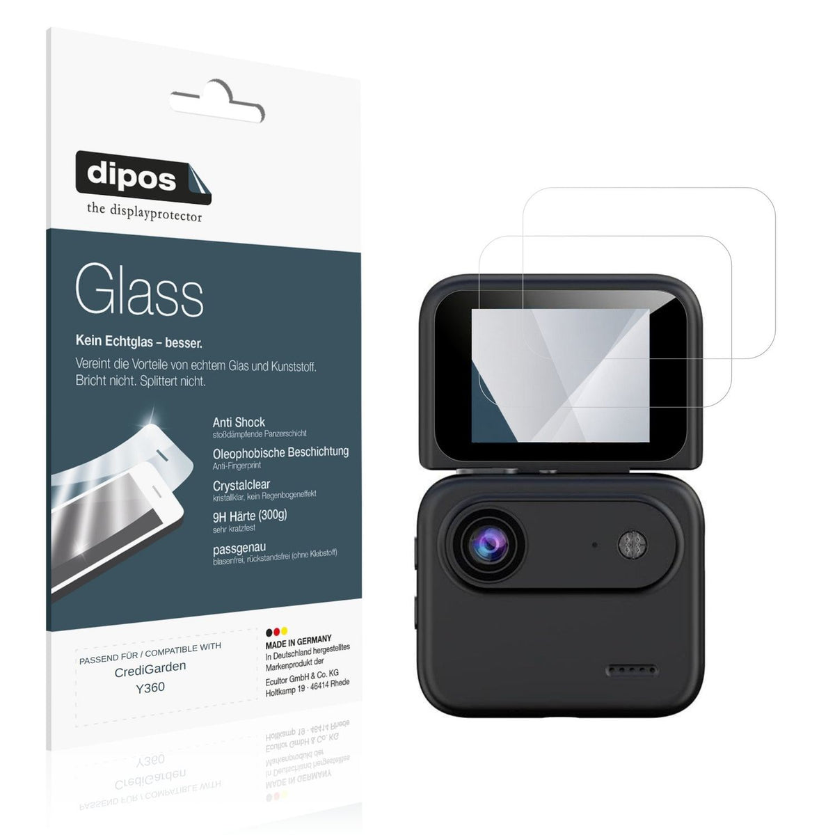 Klare Displayschutzfolie von dipos passend für CrediGarden Y360, 9H kratzfest und blasenfrei montiert