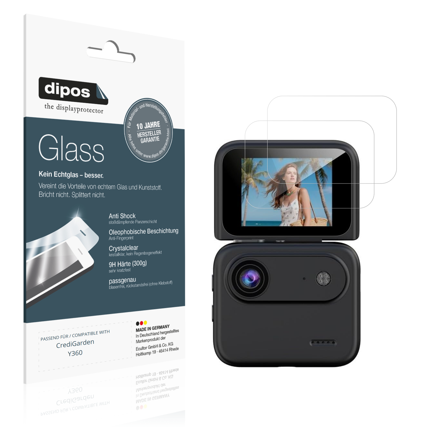 Klare Displayschutzfolie von dipos passend für CrediGarden Y360, 9H kratzfest und blasenfrei montiert