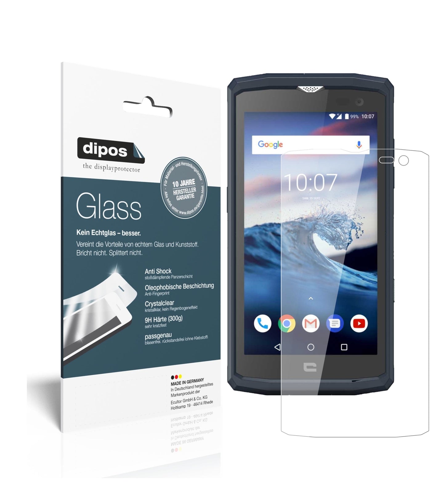 Klare Displayschutzfolie von dipos passend für Crosscall Core X3, 9H kratzfest und blasenfrei montiert