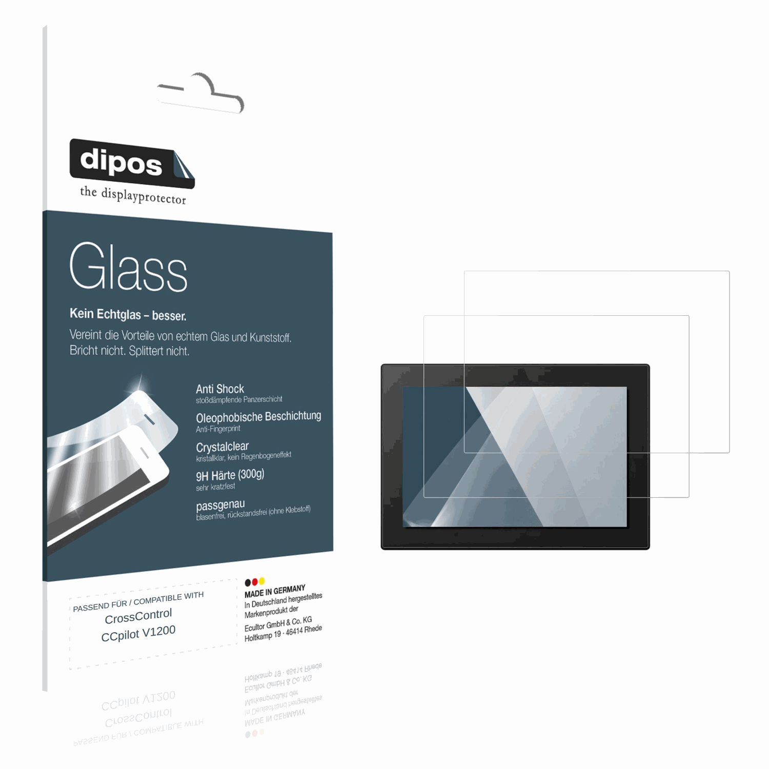 Klare Displayschutzfolie von dipos passend für CrossControl CCpilot V1200, 9H kratzfest und blasenfrei montiert