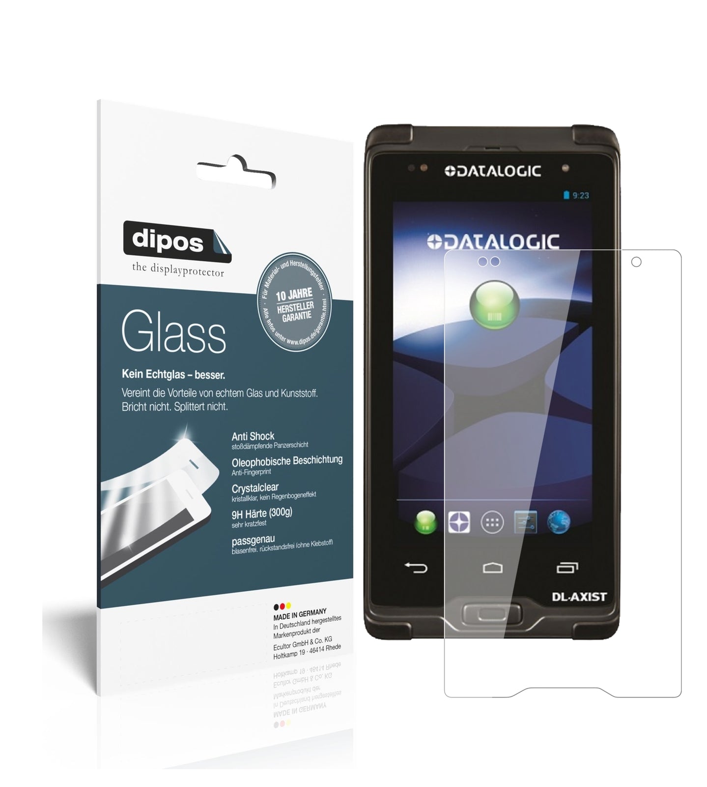Klare Displayschutzfolie von dipos passend für Datalogic Axist, 9H kratzfest und blasenfrei montiert