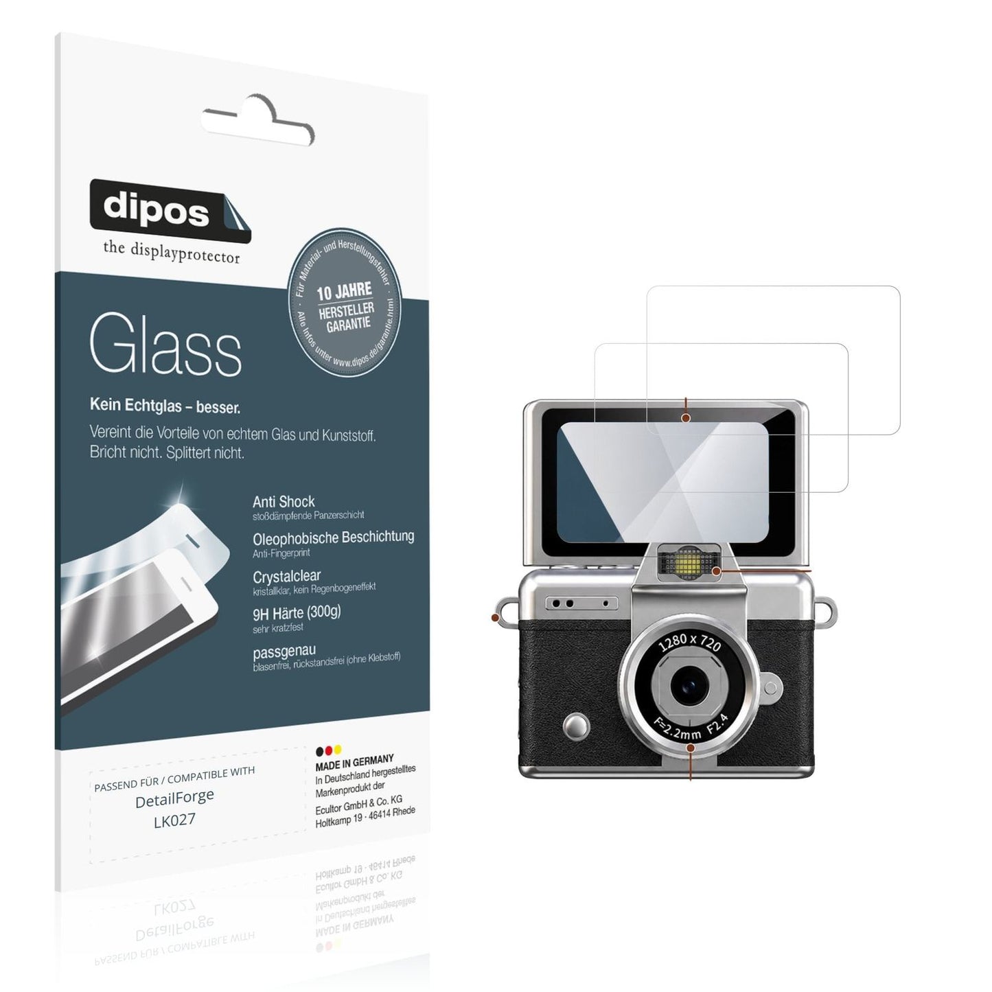 Klare Displayschutzfolie von dipos passend für DetailForge LK027, 9H kratzfest und blasenfrei montiert