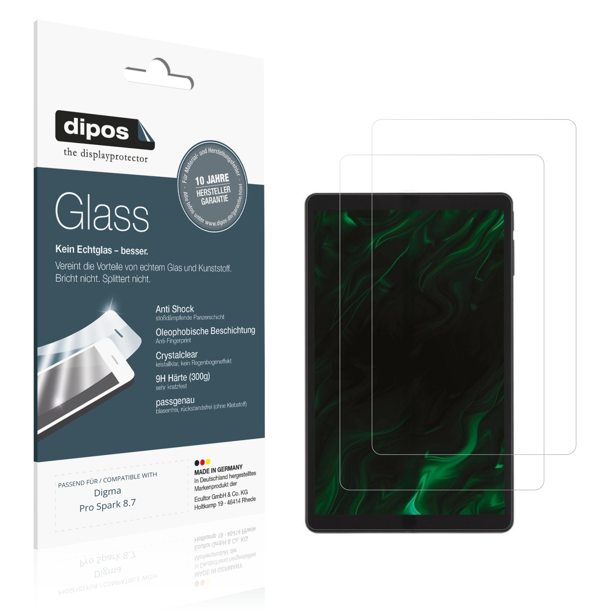 Klare Displayschutzfolie von dipos passend für Digma Pro Spark 8.7, 9H kratzfest und blasenfrei montiert
