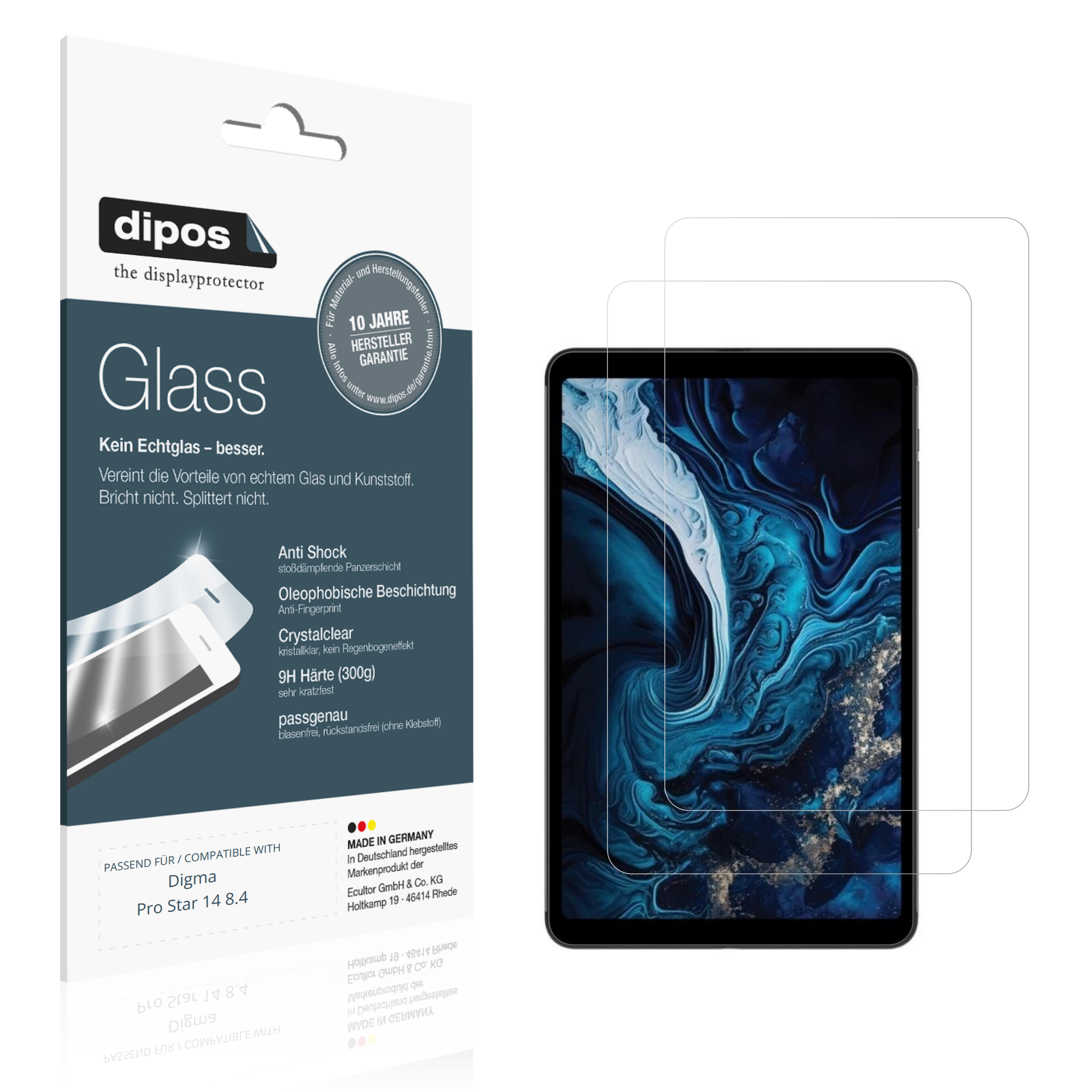 Klare Displayschutzfolie von dipos passend für Digma Pro Star 14 8.4, 9H kratzfest und blasenfrei montiert