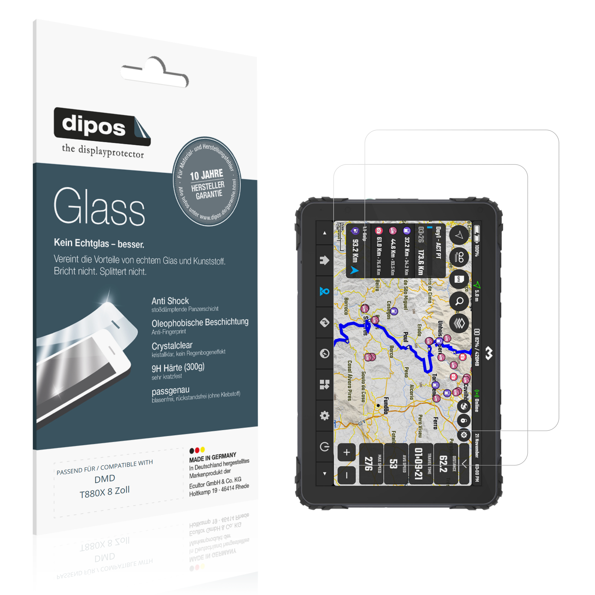 Klare Displayschutzfolie von dipos passend für DMD T880X 8 Zoll, 9H kratzfest und blasenfrei montiert