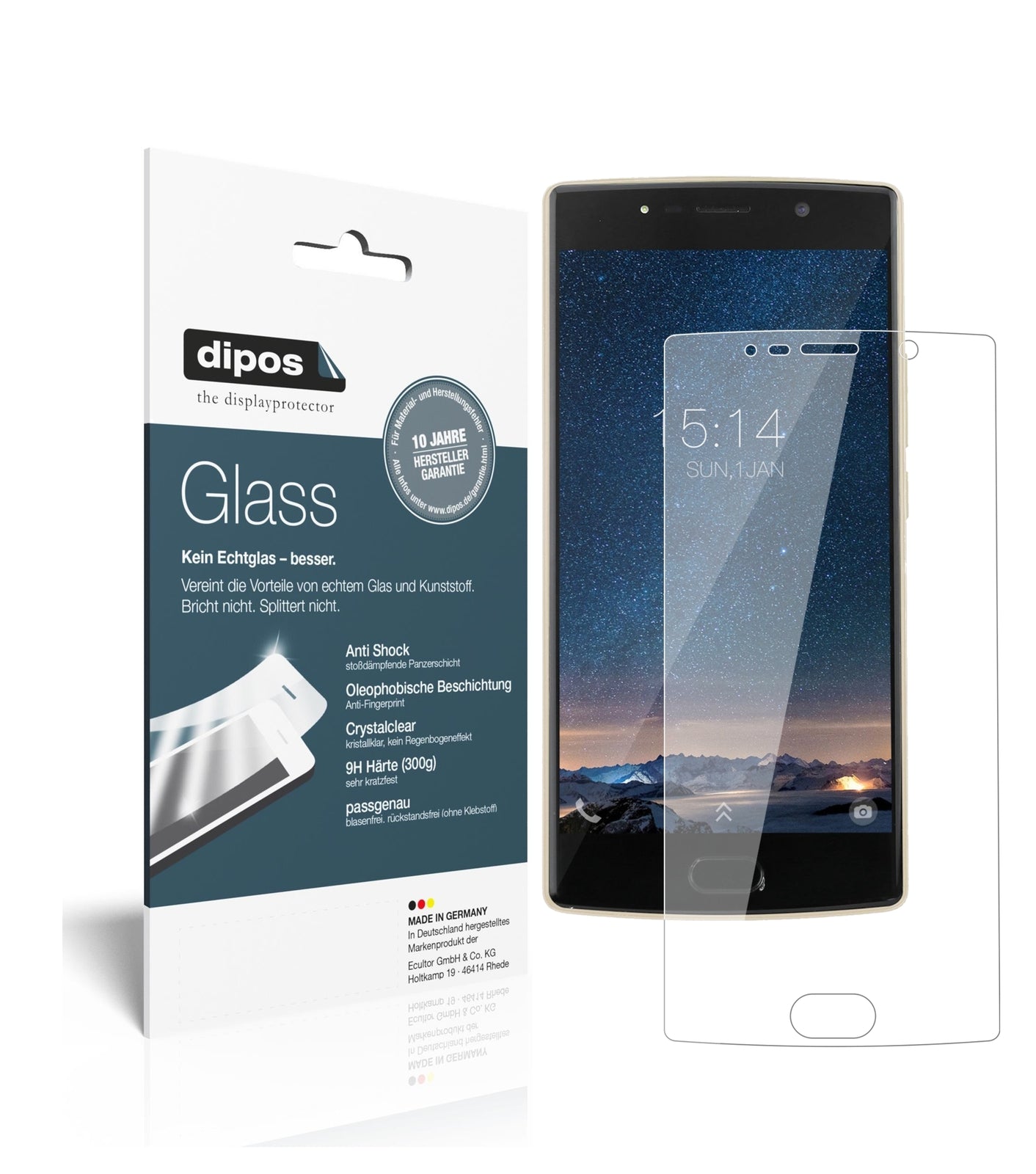 Klare Displayschutzfolie von dipos passend für Doogee BL7000, 9H kratzfest und blasenfrei montiert