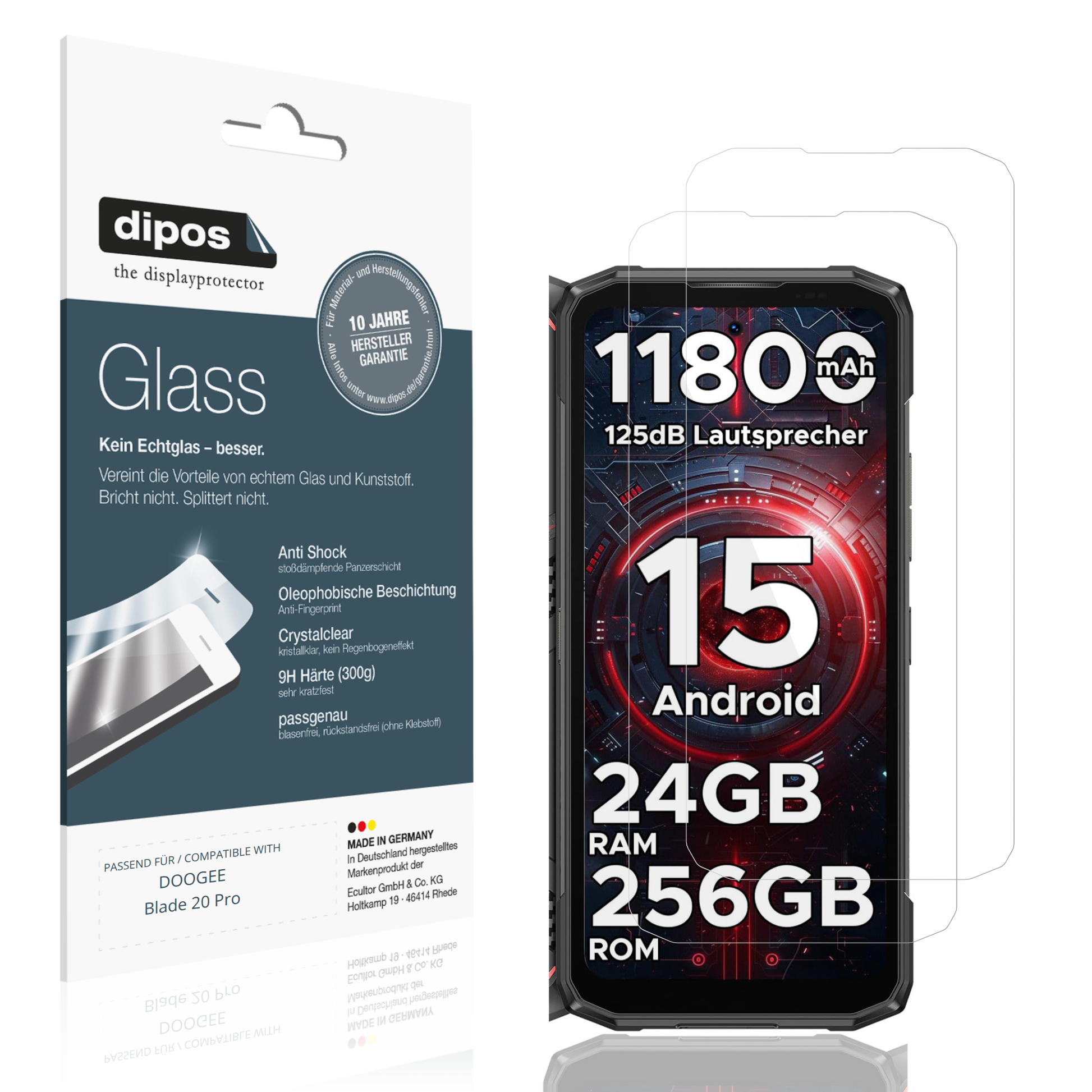 Klare Displayschutzfolie von dipos passend für DOOGEE Blade 20 Pro, 9H kratzfest und blasenfrei montiert