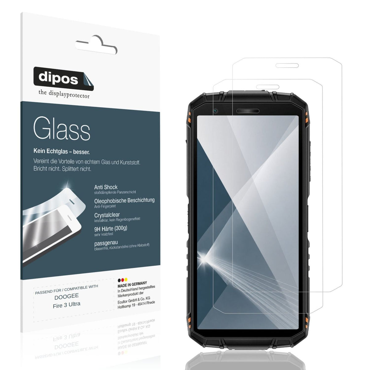Klare Displayschutzfolie von dipos passend für DOOGEE Fire 3 Ultra, 9H kratzfest und blasenfrei montiert
