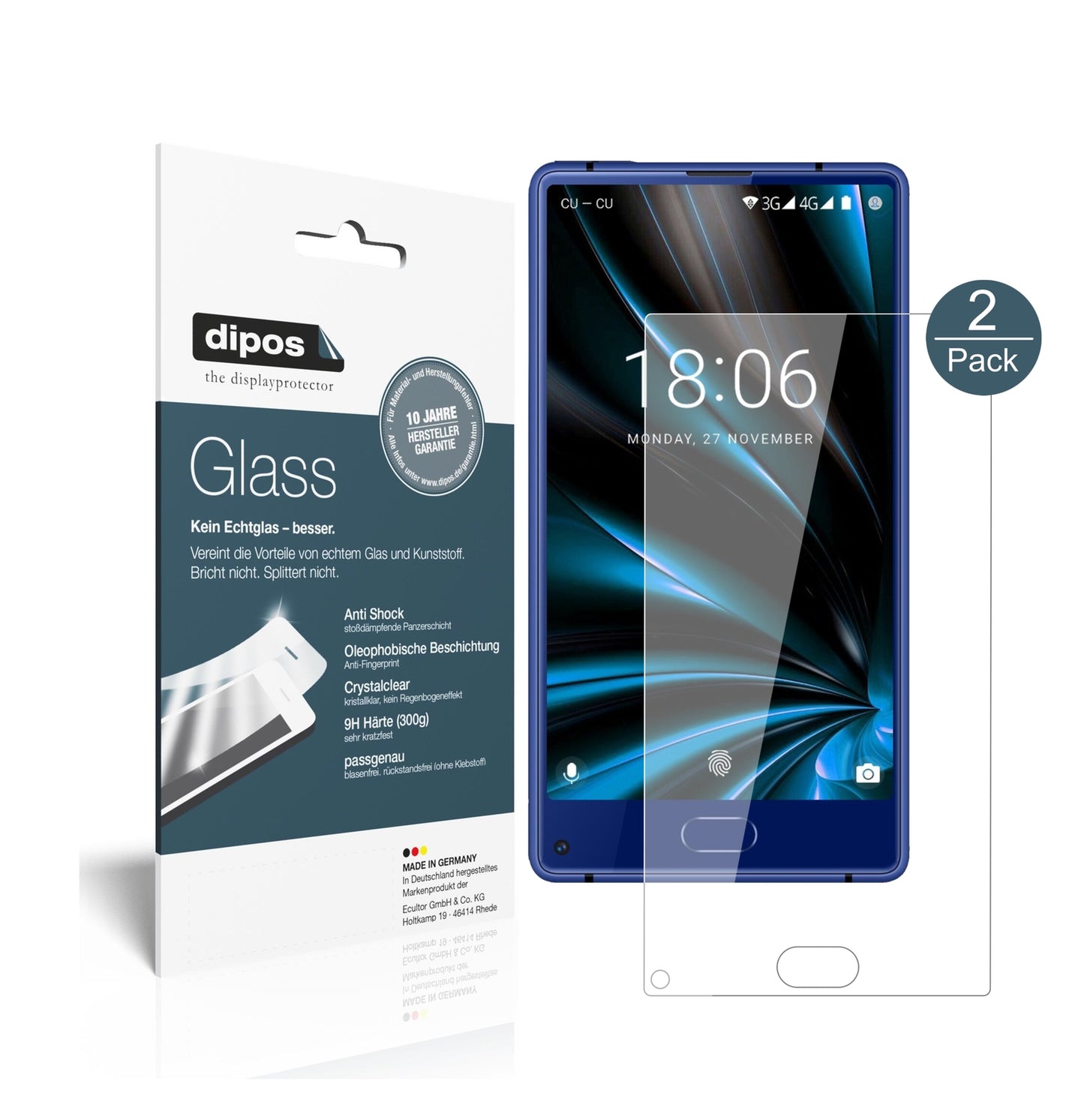Klare Displayschutzfolie von dipos passend für Doogee MIX Lite, 9H kratzfest und blasenfrei montiert