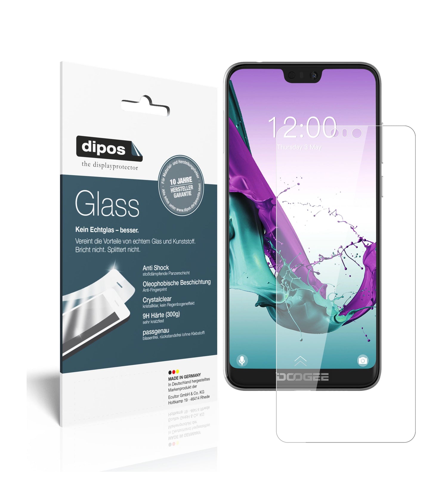 Klare Displayschutzfolie von dipos passend für Doogee N10, 9H kratzfest und blasenfrei montiert