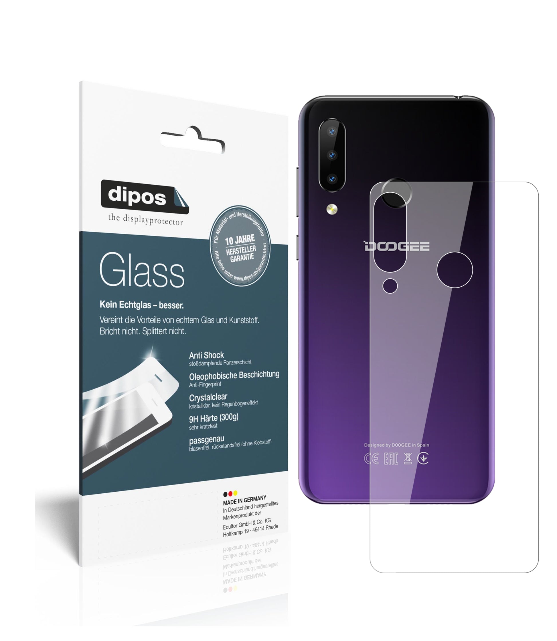 Klare Displayschutzfolie von dipos passend für Doogee N20 Rückseite, 9H kratzfest und blasenfrei montiert