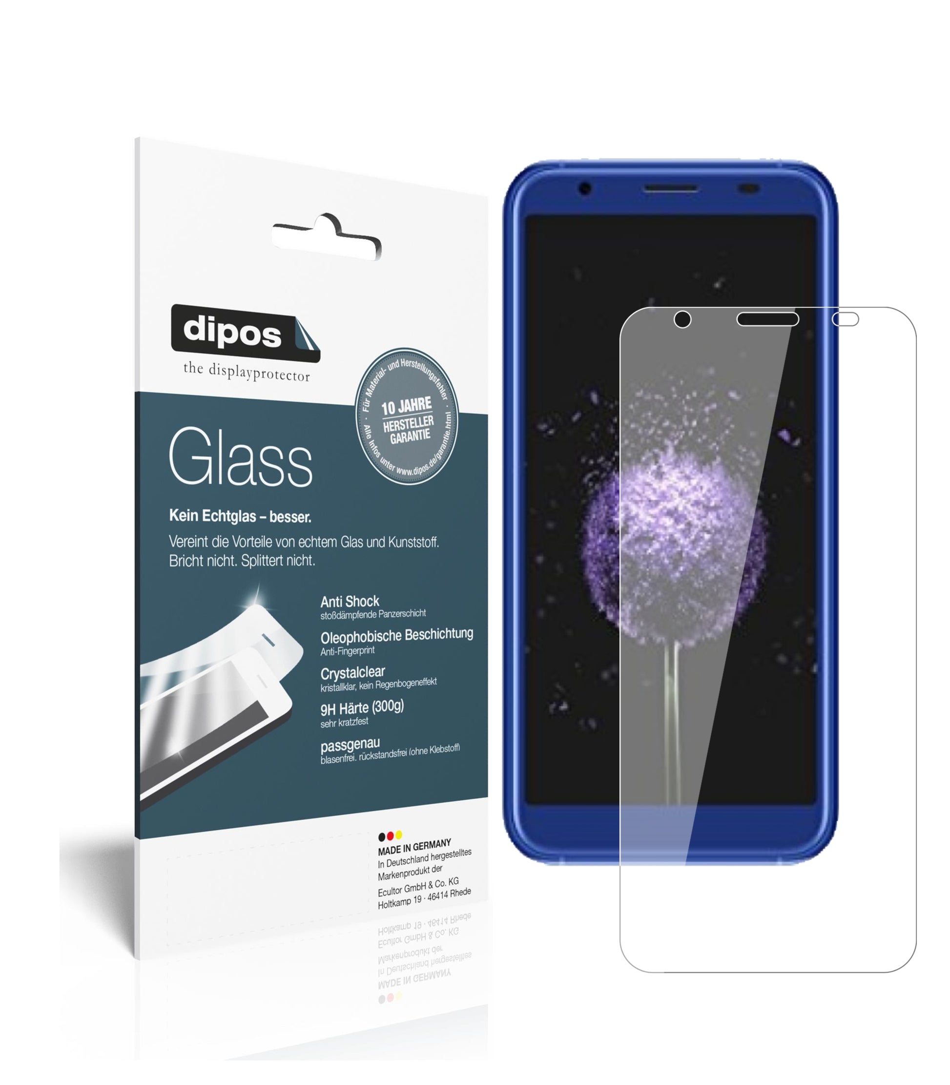 Klare Displayschutzfolie von dipos passend für Doogee X50L, 9H kratzfest und blasenfrei montiert