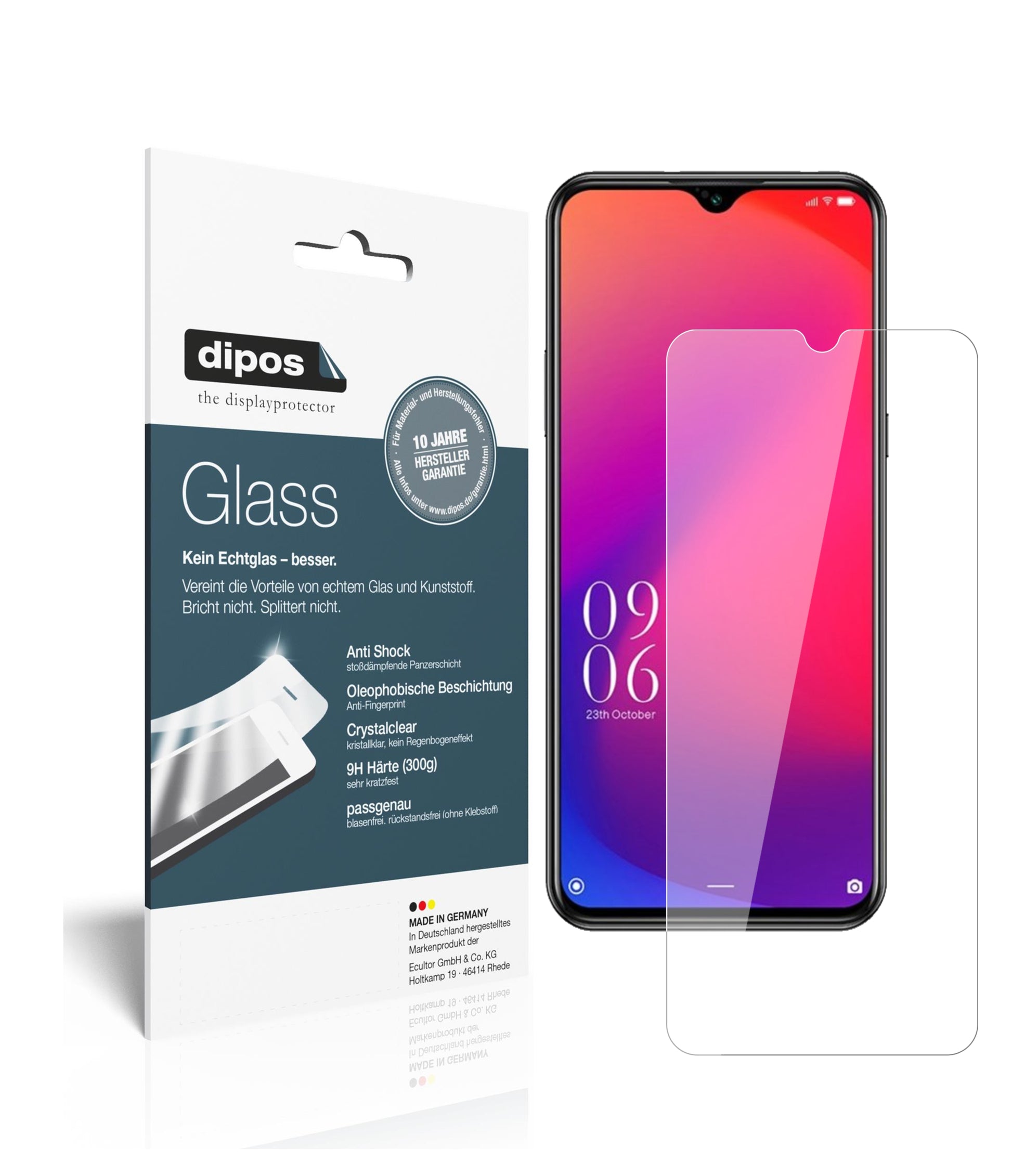 Klare Displayschutzfolie von dipos passend für Doogee X95, 9H kratzfest und blasenfrei montiert