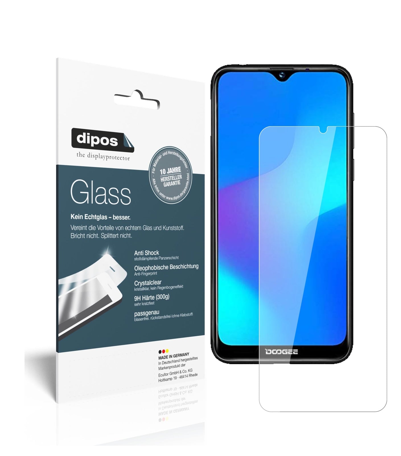 Klare Displayschutzfolie von dipos passend für Doogee Y8, 9H kratzfest und blasenfrei montiert