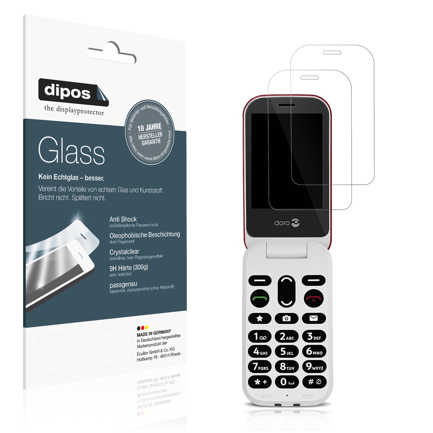 Klare Displayschutzfolie von dipos passend für Doro 6040, 9H kratzfest und blasenfrei montiert