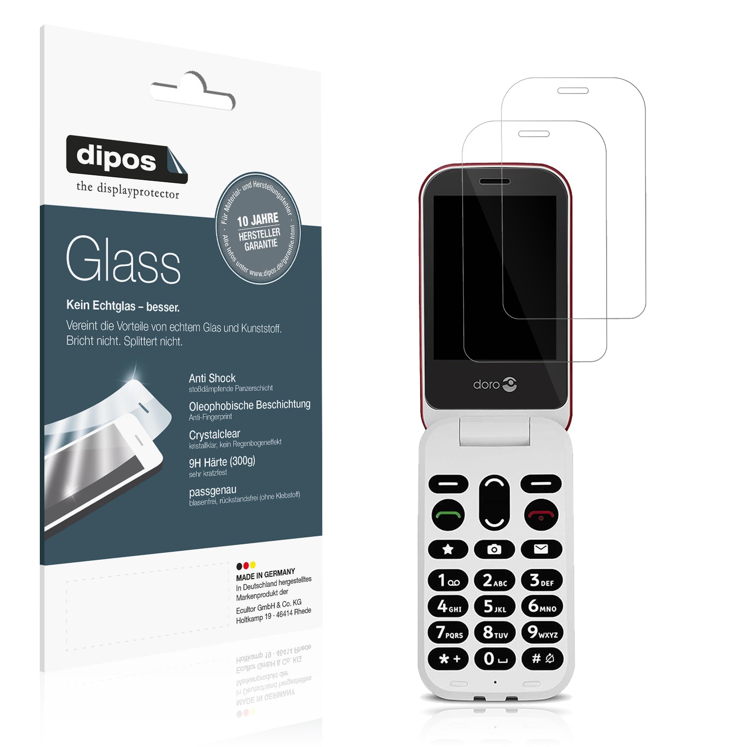 Klare Displayschutzfolie von dipos passend für Doro 6040, 9H kratzfest und blasenfrei montiert