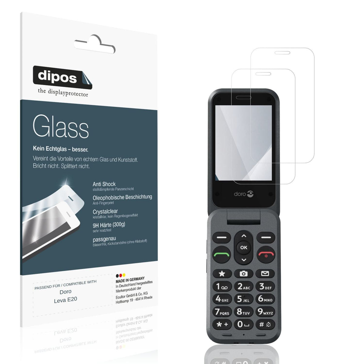 Klare Displayschutzfolie von dipos passend für Doro Leva E20, 9H kratzfest und blasenfrei montiert