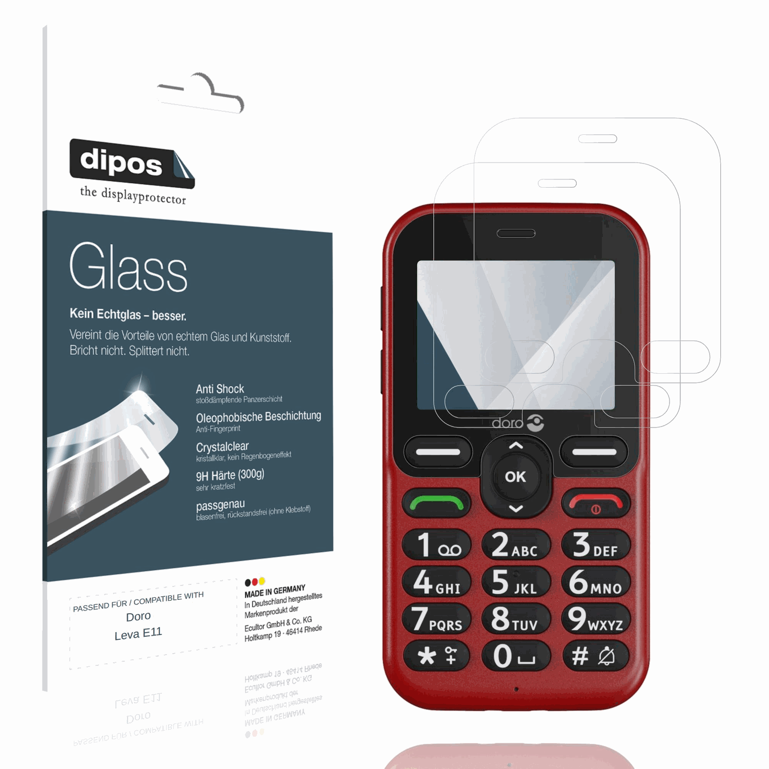 Klare Displayschutzfolie von dipos passend für Doro Leva L11, 9H kratzfest und blasenfrei montiert