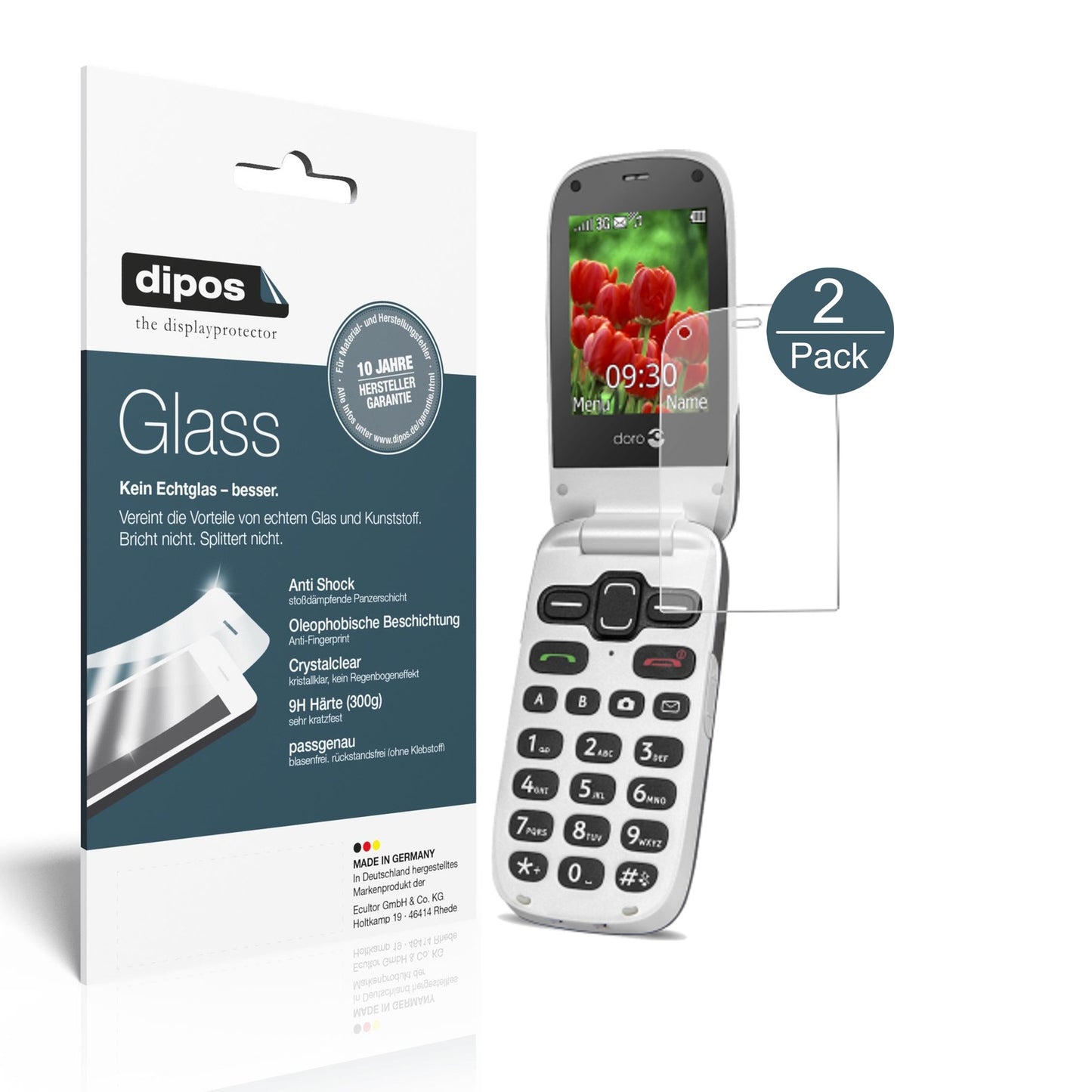 Klare Displayschutzfolie von dipos passend für Doro Secure 628, 9H kratzfest und blasenfrei montiert