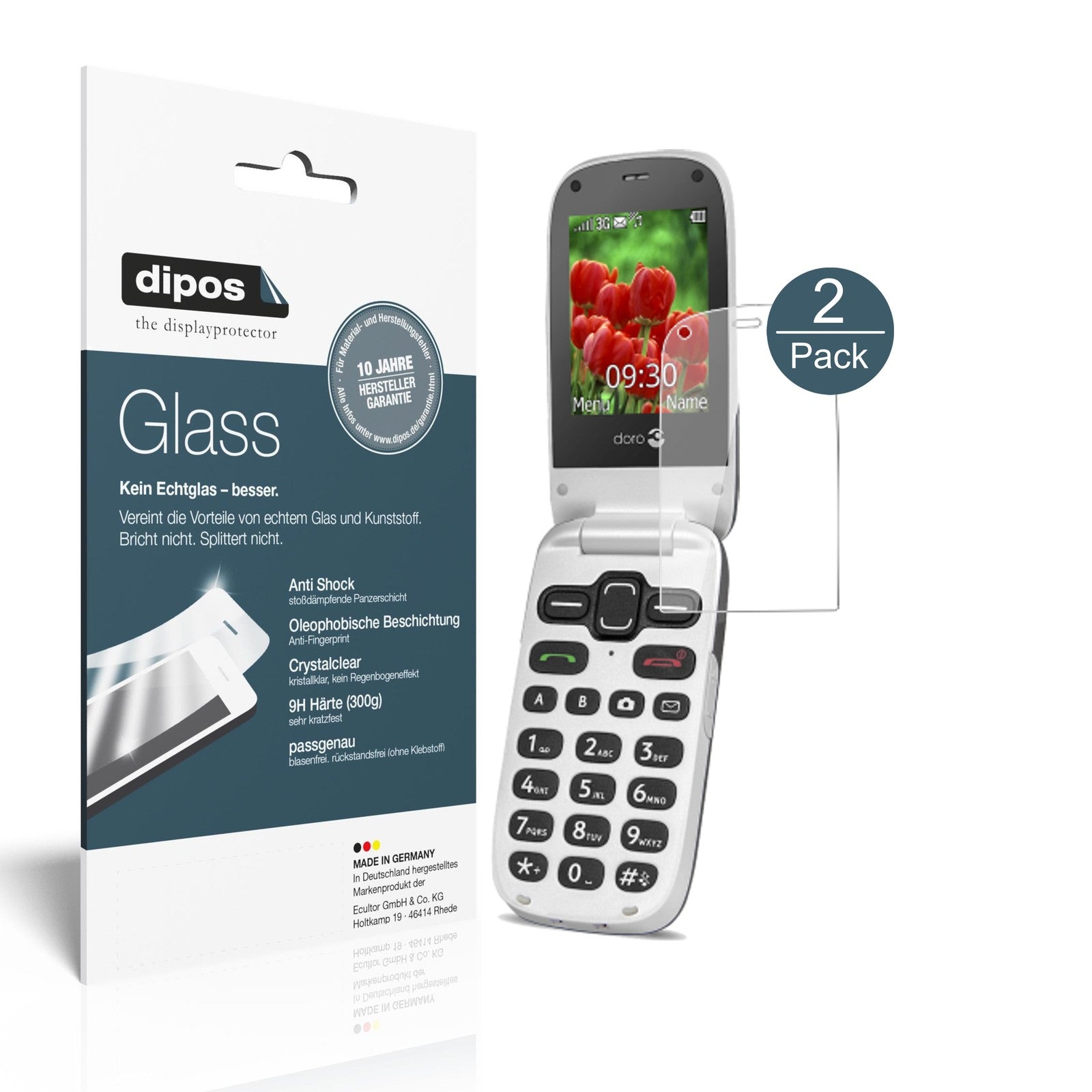 Klare Displayschutzfolie von dipos passend für Doro Secure 628, 9H kratzfest und blasenfrei montiert