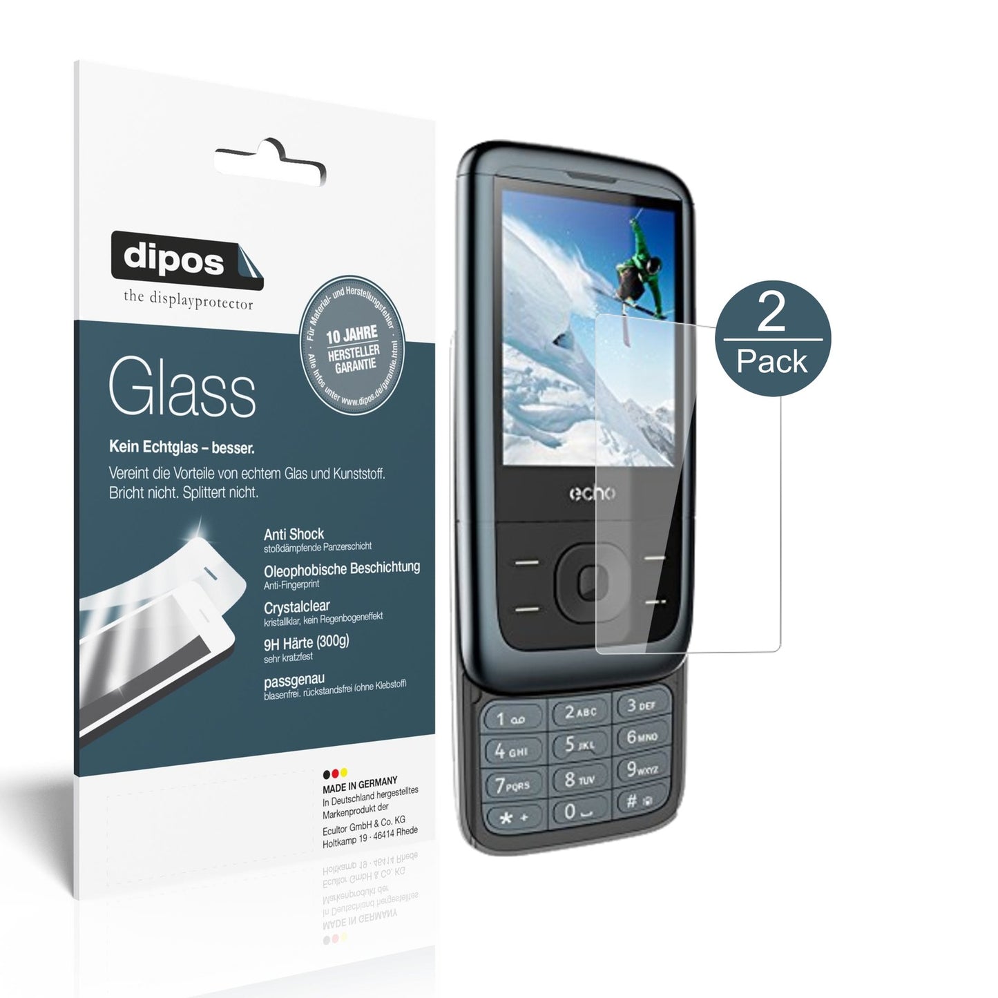 Klare Displayschutzfolie von dipos passend für ECHO SLIDEBA Slide 2,4 Zoll, 9H kratzfest und blasenfrei montiert