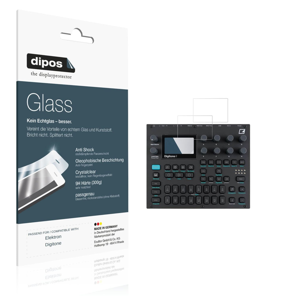 Klare Displayschutzfolie von dipos passend für Elektron Digitone, 9H kratzfest und blasenfrei montiert