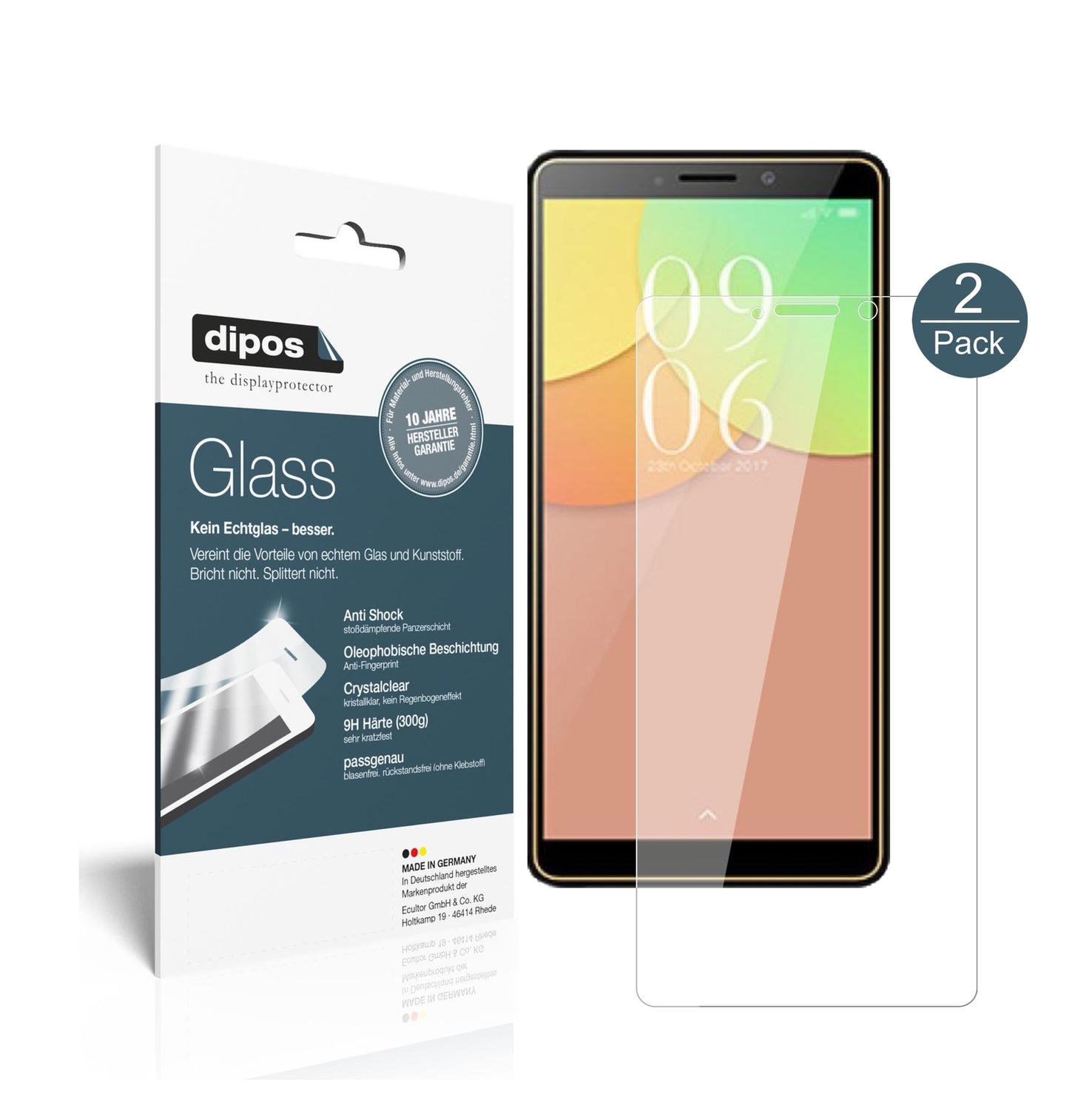 Klare Displayschutzfolie von dipos passend für Elephone A2, 9H kratzfest und blasenfrei montiert