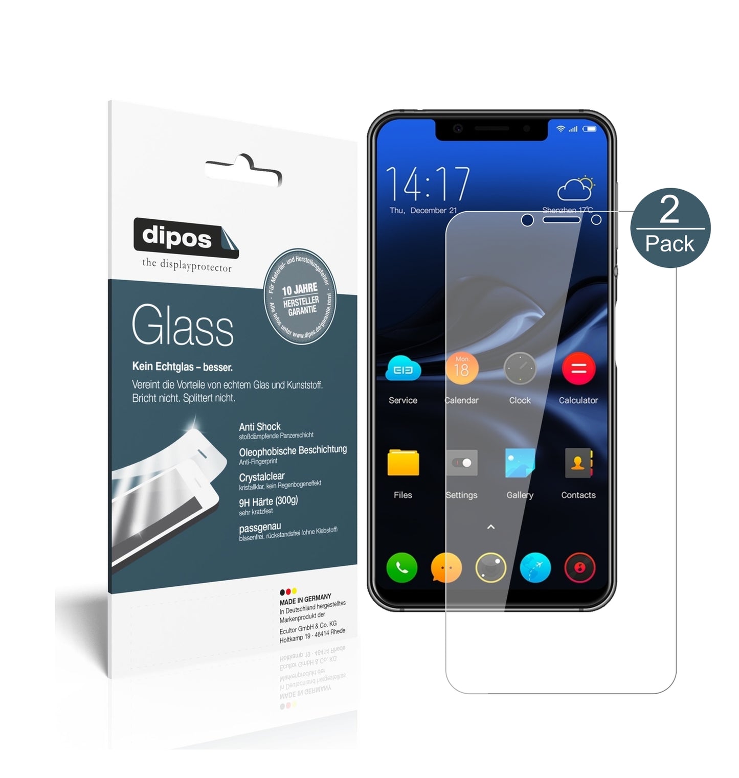 Klare Displayschutzfolie von dipos passend für Elephone A4, 9H kratzfest und blasenfrei montiert