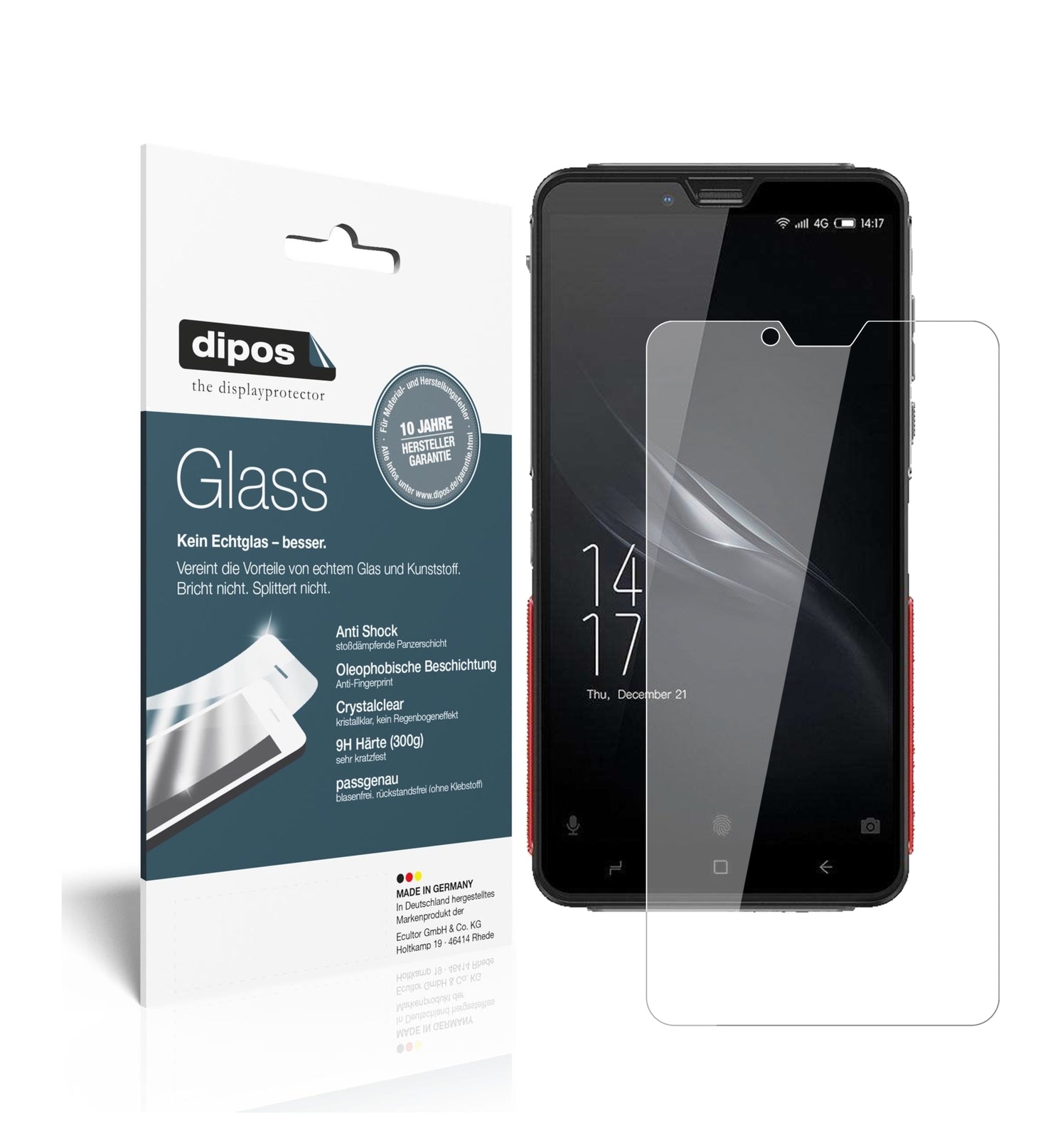 Klare Displayschutzfolie von dipos passend für Elephone Soldier, 9H kratzfest und blasenfrei montiert