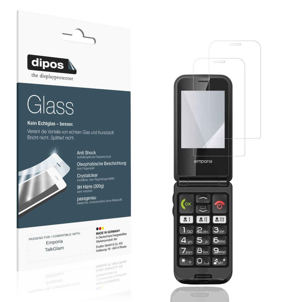 Klare Displayschutzfolie von dipos passend für Emporia TalkGlam, 9H kratzfest und blasenfrei montiert